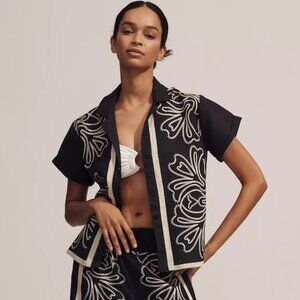 ANTHROPOLOGIE | The Brenna Short-Sleeve Linen Buttondown Shirt | NWT